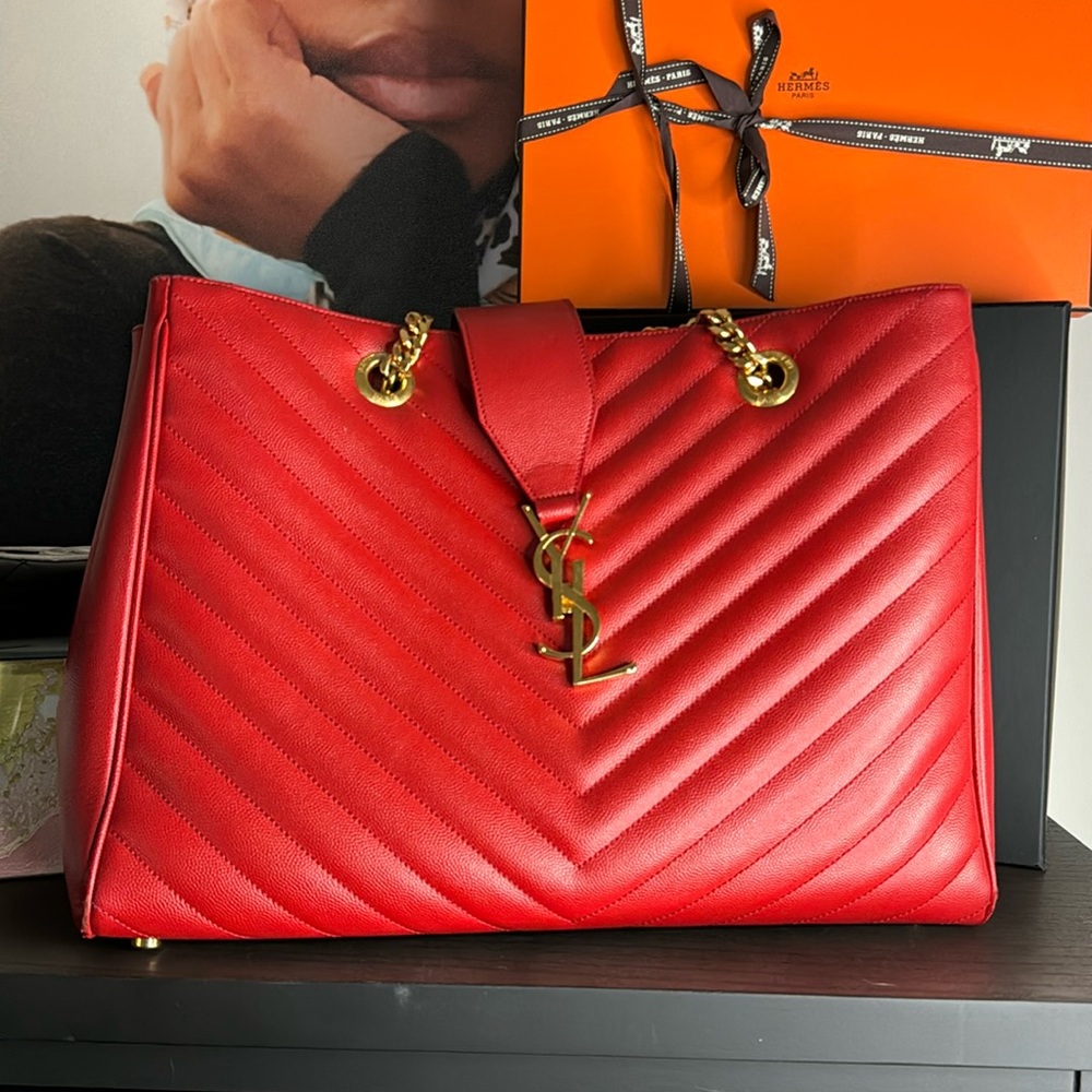Saint Laurent Lou Lou Vermillion Red Shopping Bag